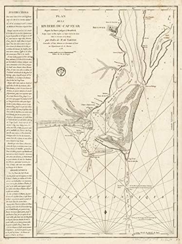 1780 מפה | חצי האי פחד של קייפ | שפך נהר קייפ פחד | שפך נהר קייפ פחד N.C | ימי